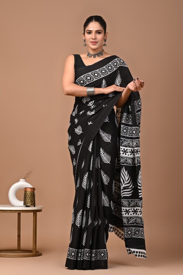 Pure Cotton Mulmul Saree - Black