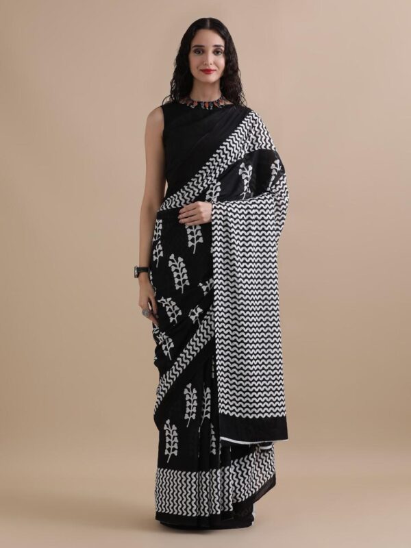 Pure Cotton Mulmul Saree - Black