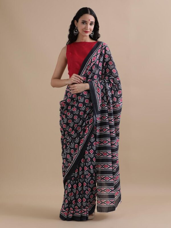 Pure Cotton Mulmul Saree - Black