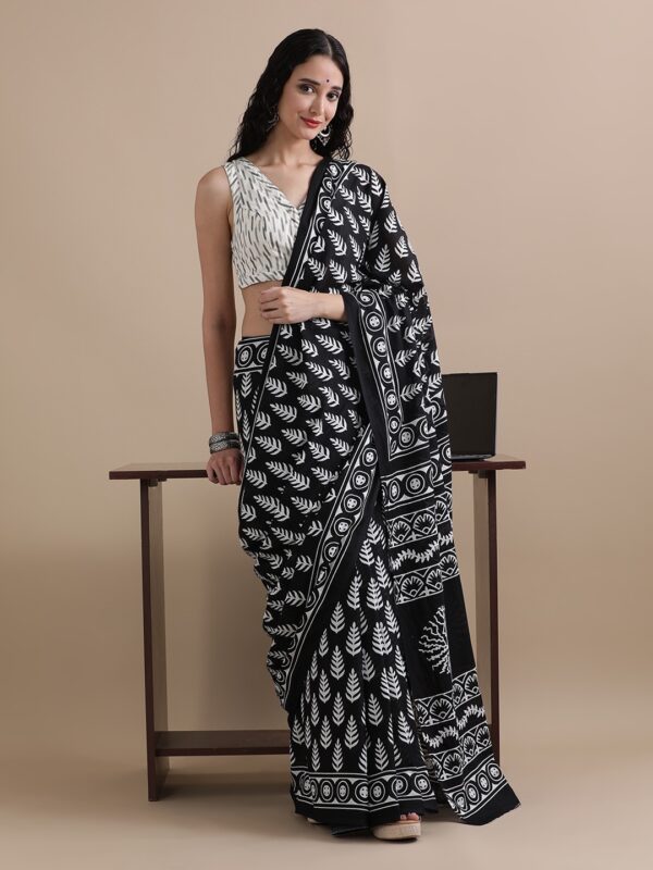 Pure Cotton Mulmul Saree - Black