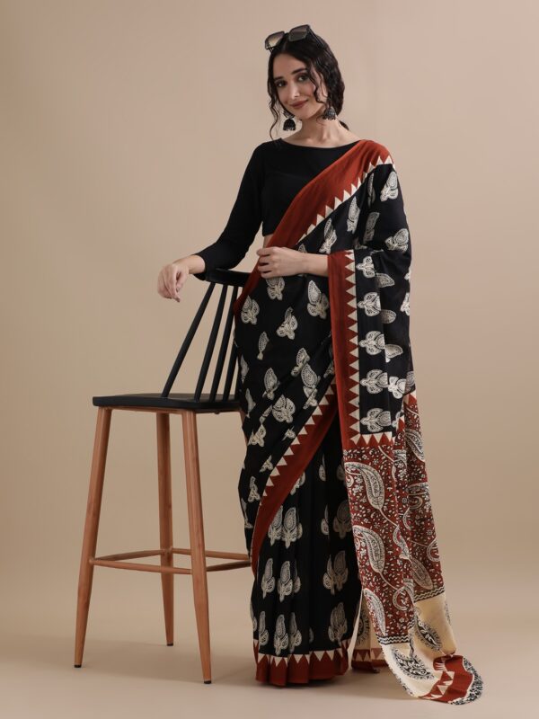 Pure Cotton Mulmul Saree - Black