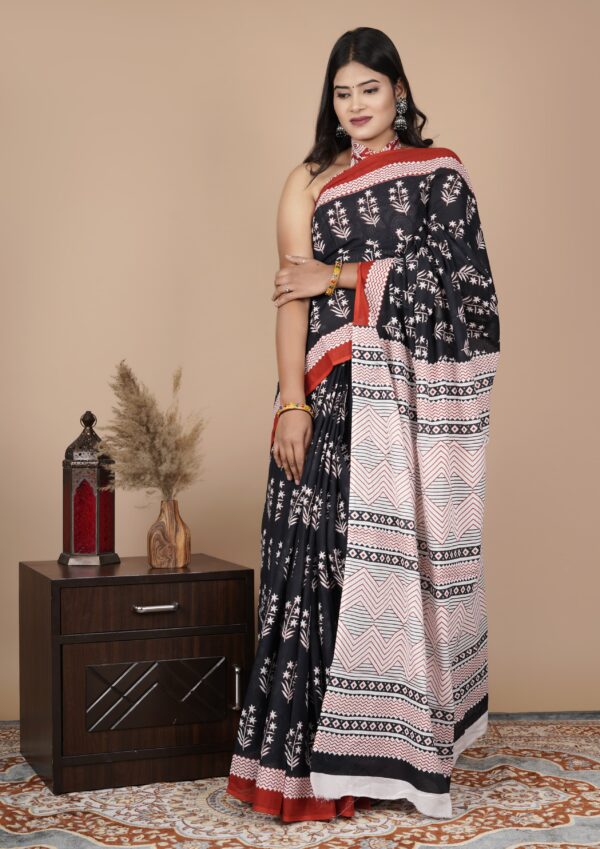 Pure Cotton Mulmul Saree - Black