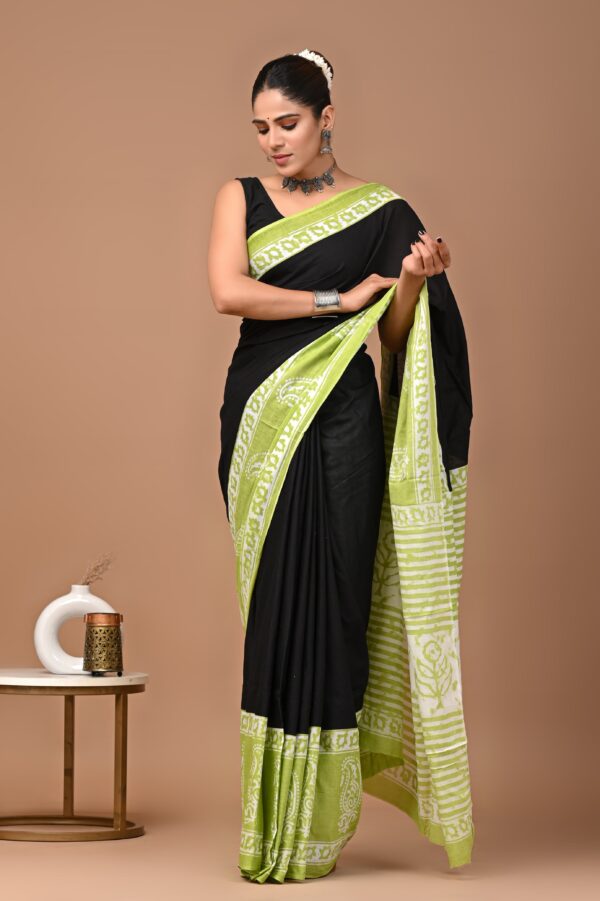 Pure Cotton Mulmul Saree - Black