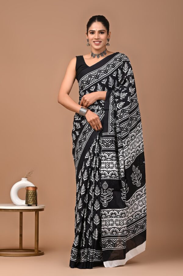 Pure Cotton Mulmul Saree - Black