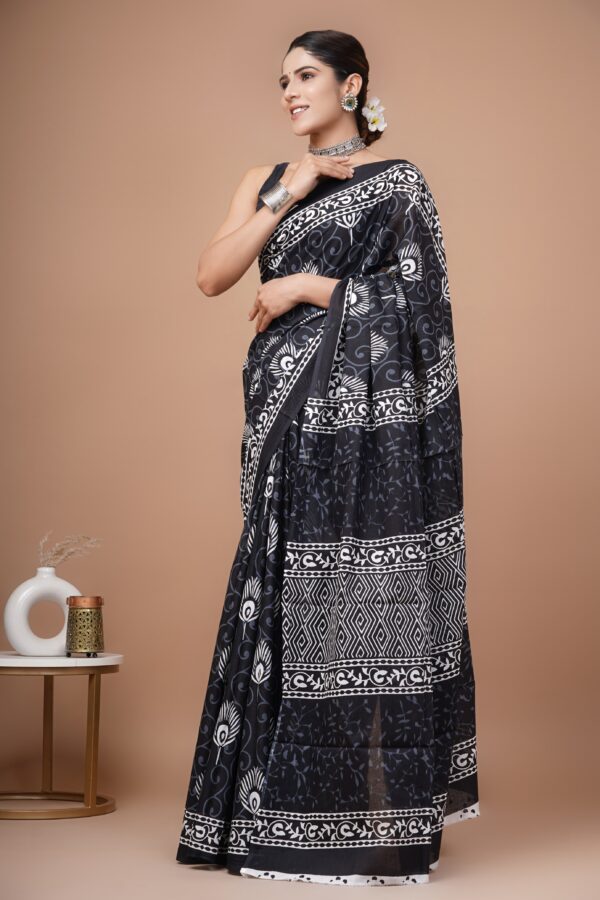 Pure Cotton Mulmul Saree - Black