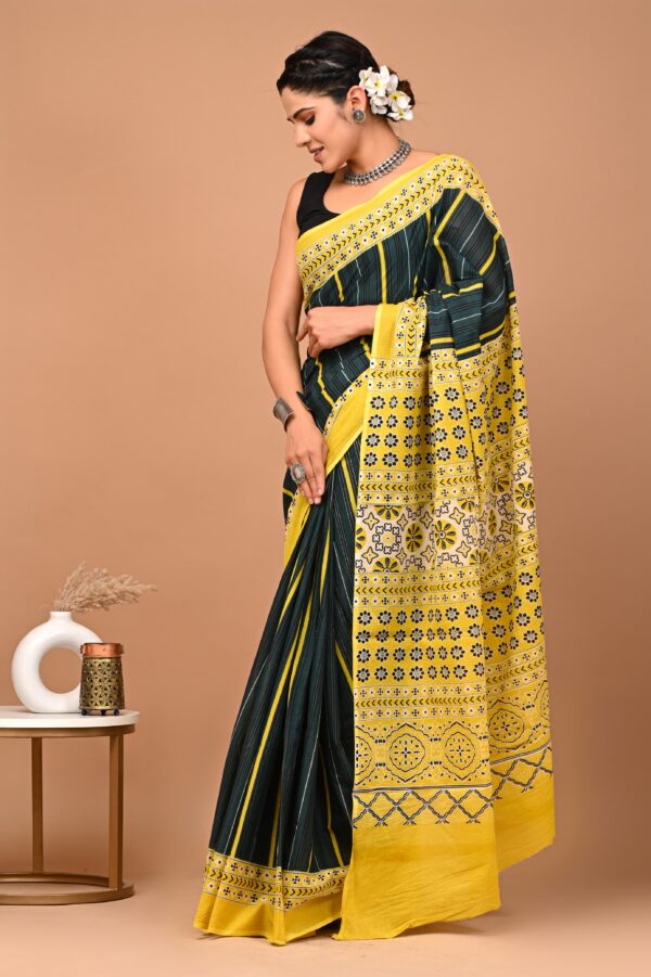 Pure Cotton Mulmul Saree - Black