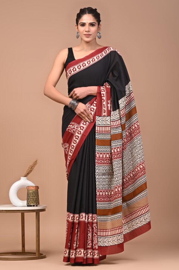 Pure Cotton Mulmul Saree - Black