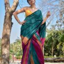 Solid Print Khadi Linen Saree