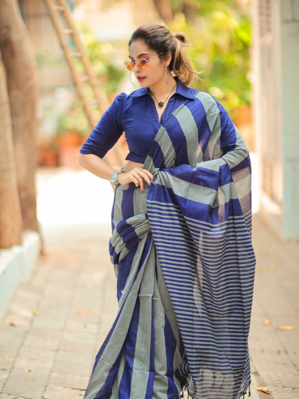 Solid Print Khadi Linen Saree