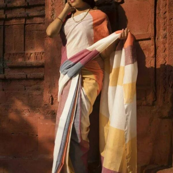 Solid Print Khadi Linen Saree