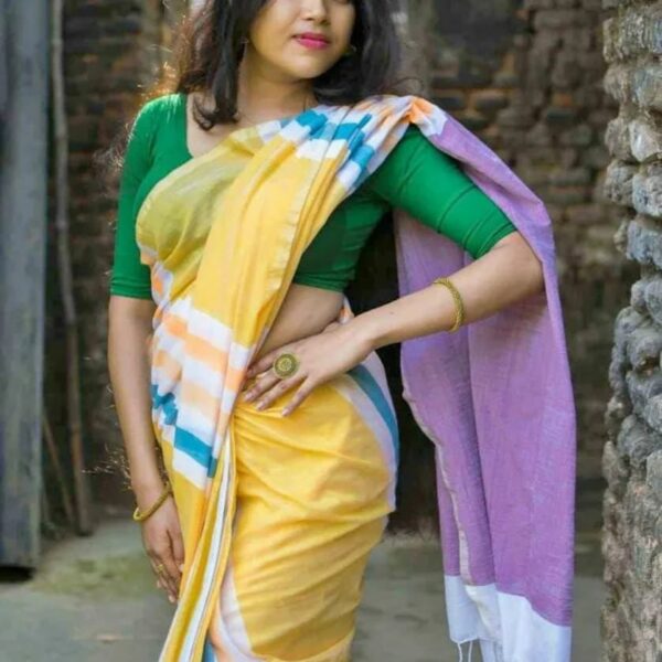 Solid Print Khadi Linen Saree