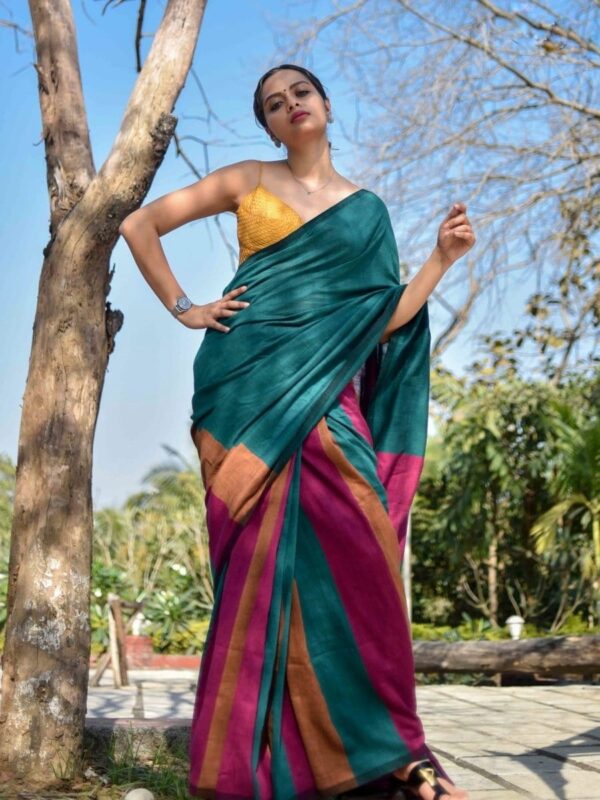 Solid Print Khadi Linen Saree