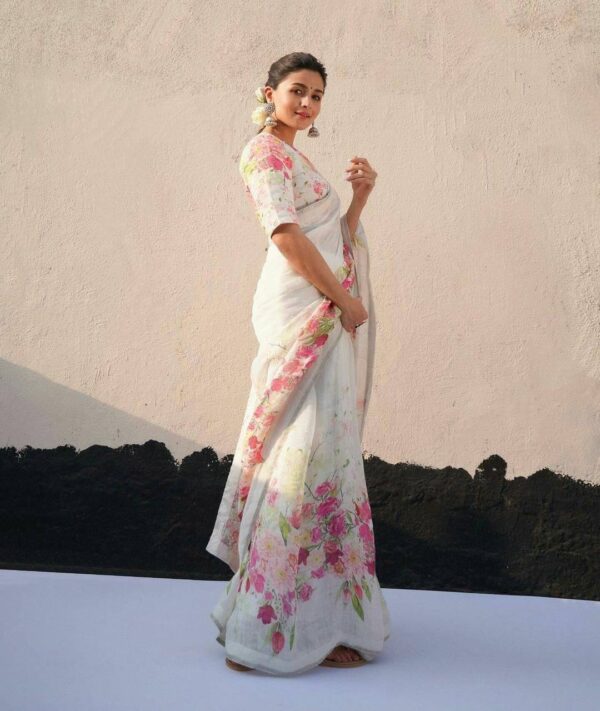 Floral Printed Soft Linen Saree