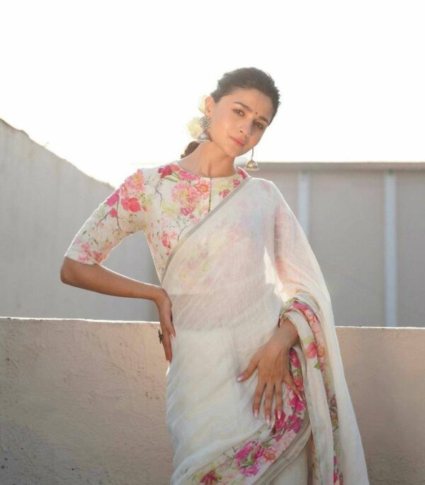 Floral Printed Soft Linen Saree