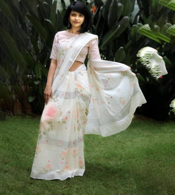 Floral Printed Soft Linen Saree