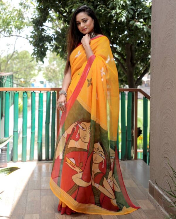 Floral Printed Soft Linen Saree