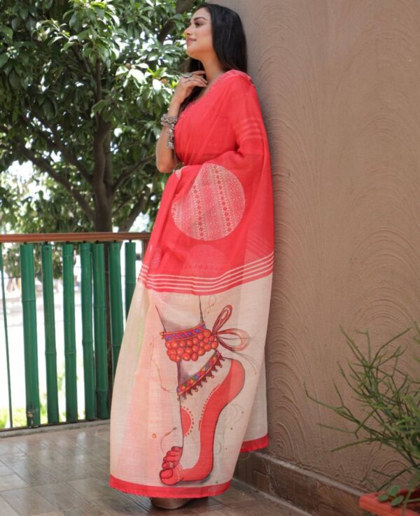 Floral Printed Soft Linen Saree