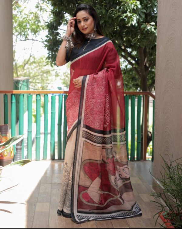 Floral Printed Soft Linen Saree