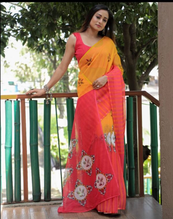 Floral Printed Soft Linen Saree