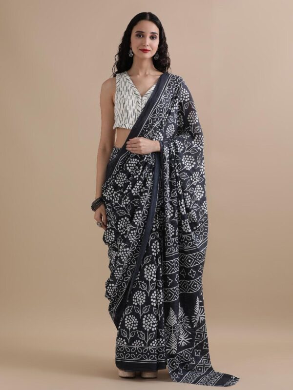 Pure Cotton Mulmul Saree - Black