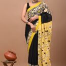 Pure Cotton Mulmul Saree - Black
