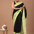 Pure Cotton Mulmul Saree - Black