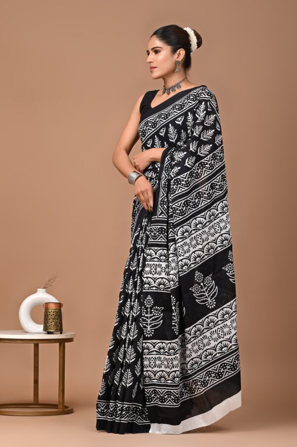 Pure Cotton Mulmul Saree - Black