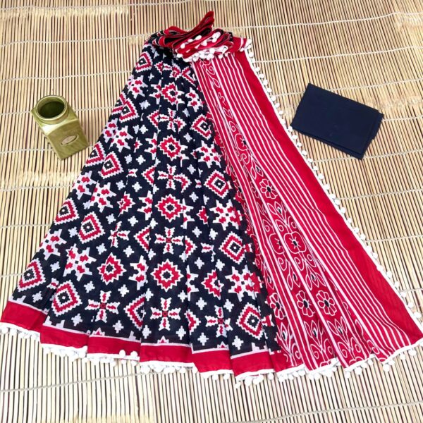 Pure Cotton Mulmul Saree - Black
