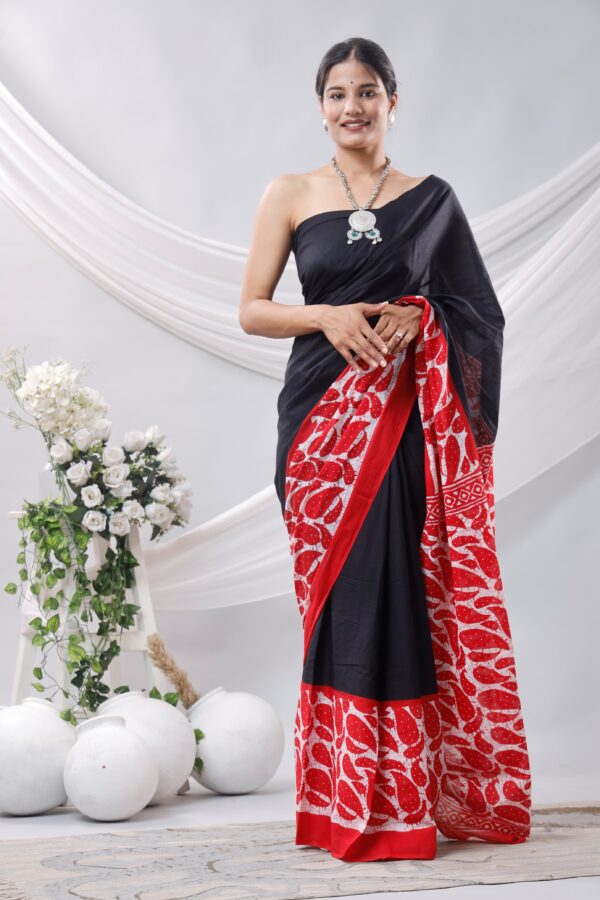 Pure Cotton Mulmul Saree - Black