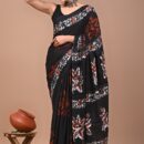 Pure Cotton Mulmul Saree - Black