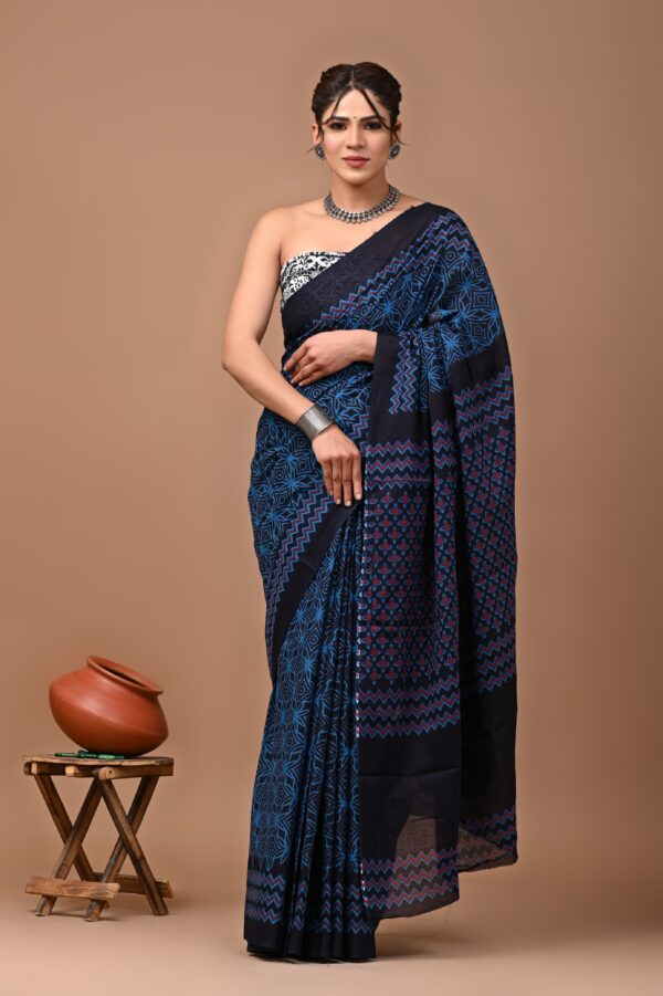 Pure Cotton Mulmul Saree - Black