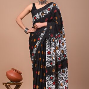 Pure Cotton Mulmul Saree - Black