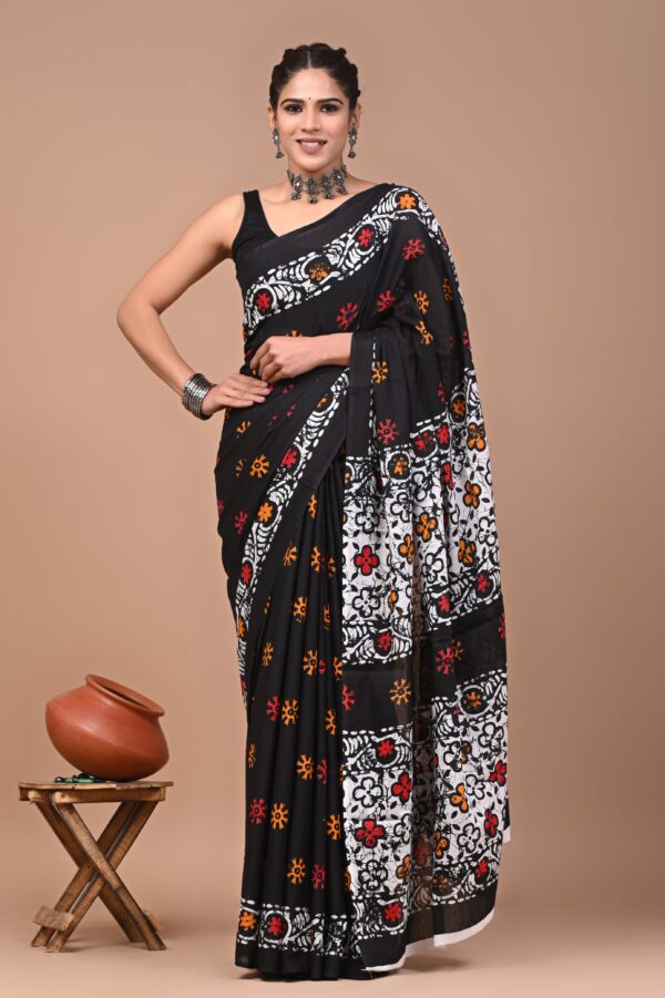 Pure Cotton Mulmul Saree - Black