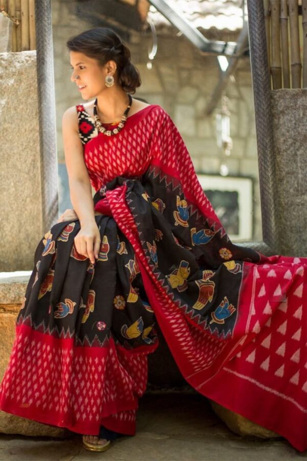 Pure Cotton Mulmul Saree - Black
