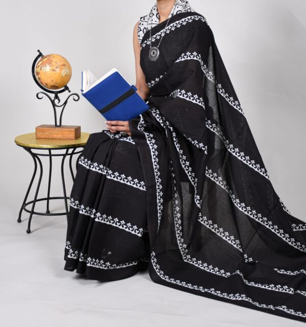 Pure Cotton Mulmul Saree - Black