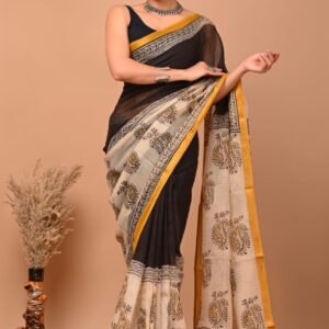 Kota Doria Saree - black