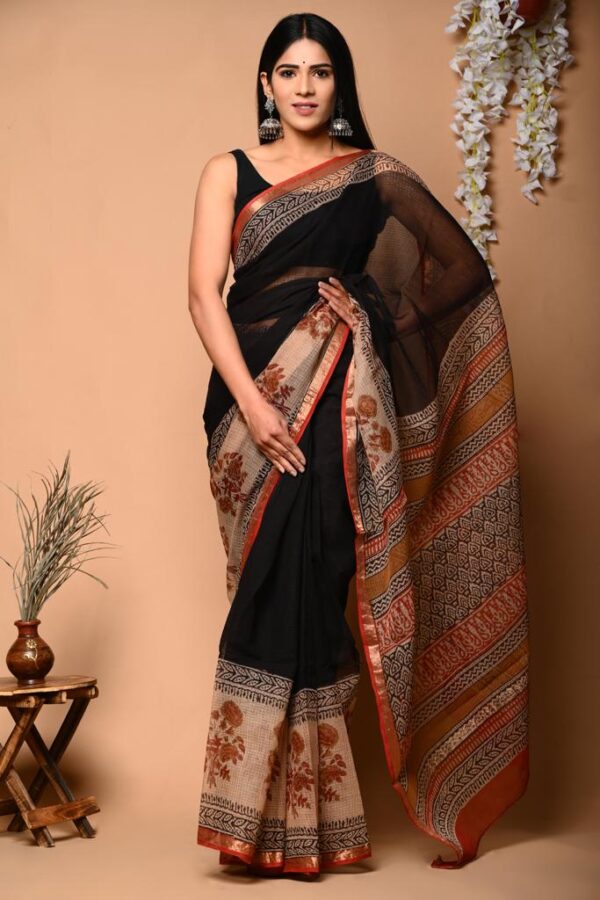 Kota Doria Saree - black