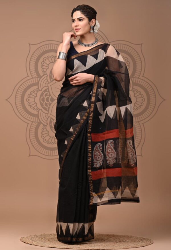 Kota Doria Saree - black