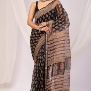 Kota Doria Saree - black