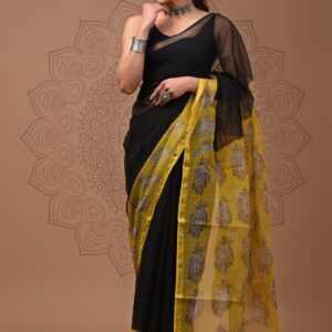 Kota Doria Saree - black