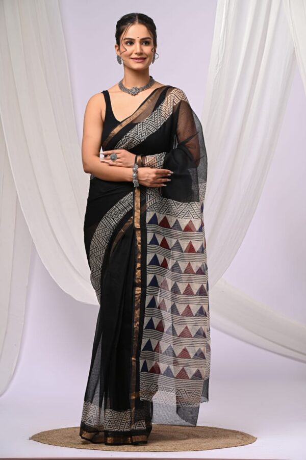 Kota Doria Saree - black