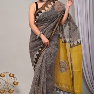 Kota Doria Saree - black