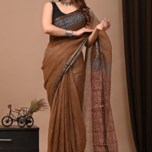 Kota Doria Saree - Brown