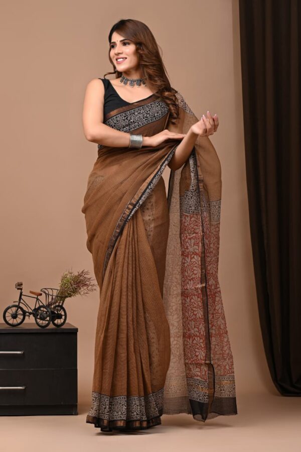Kota Doria Saree - Brown