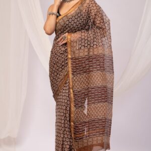 Kota Doria Saree - Brown