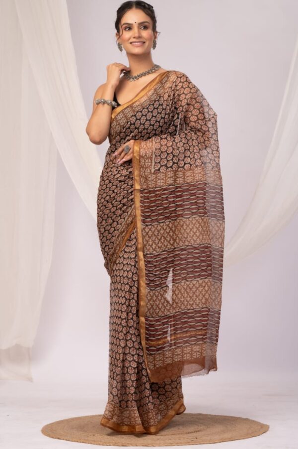 Kota Doria Saree - Brown
