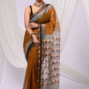Kota Doria Saree - Brown