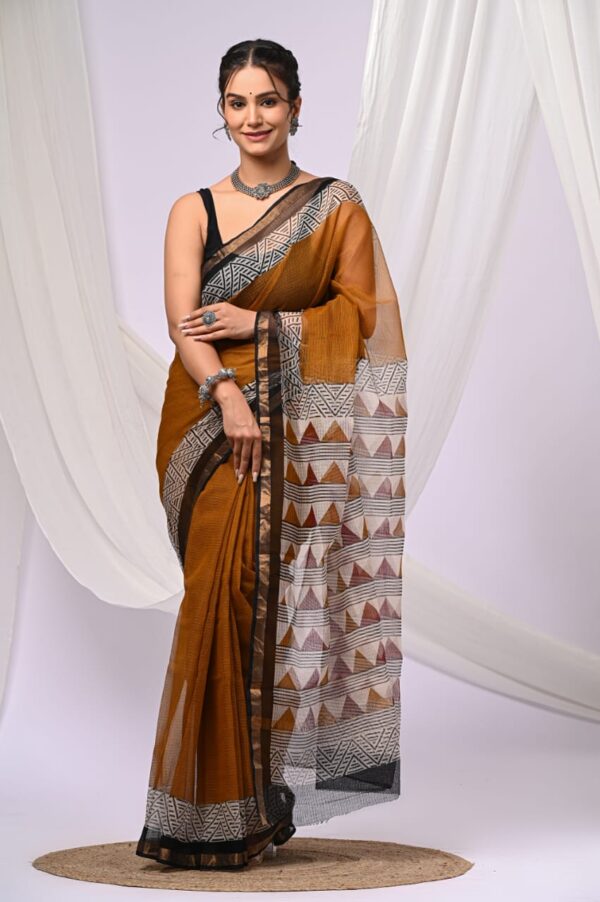 Kota Doria Saree - Brown
