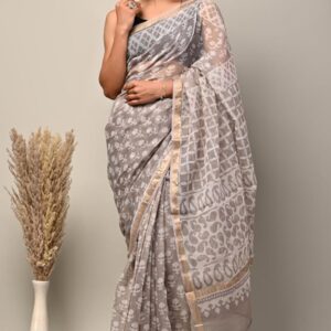 Kota Doria Saree - Brown