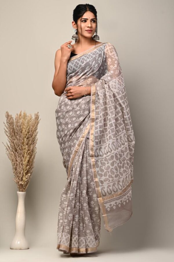 Kota Doria Saree - Brown